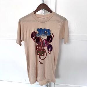 Vintage 70s Yes Band T-Shirt Tour Tee Size M Tan Graphic